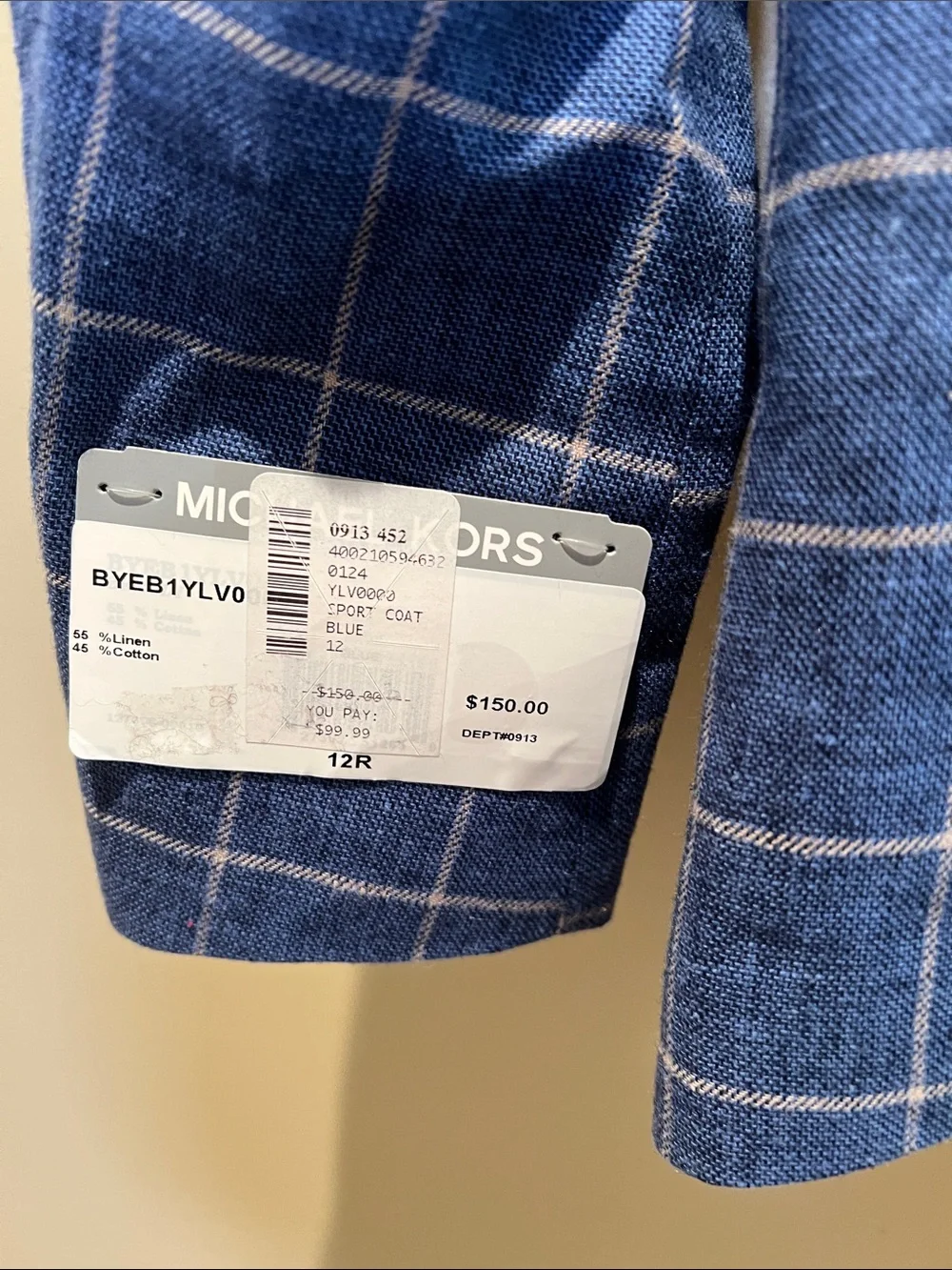 Michael Kors Navy Windowpane Sport Coat Blazer
